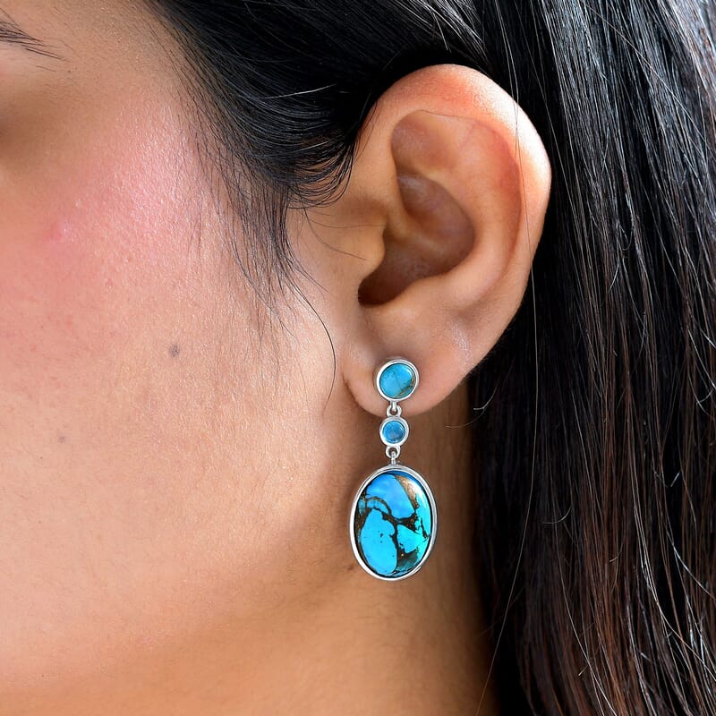Karis Matrix Chestnut Brine Turquoise and Multi Gemstone Earrings in Platinum Bond 24.80 ctw