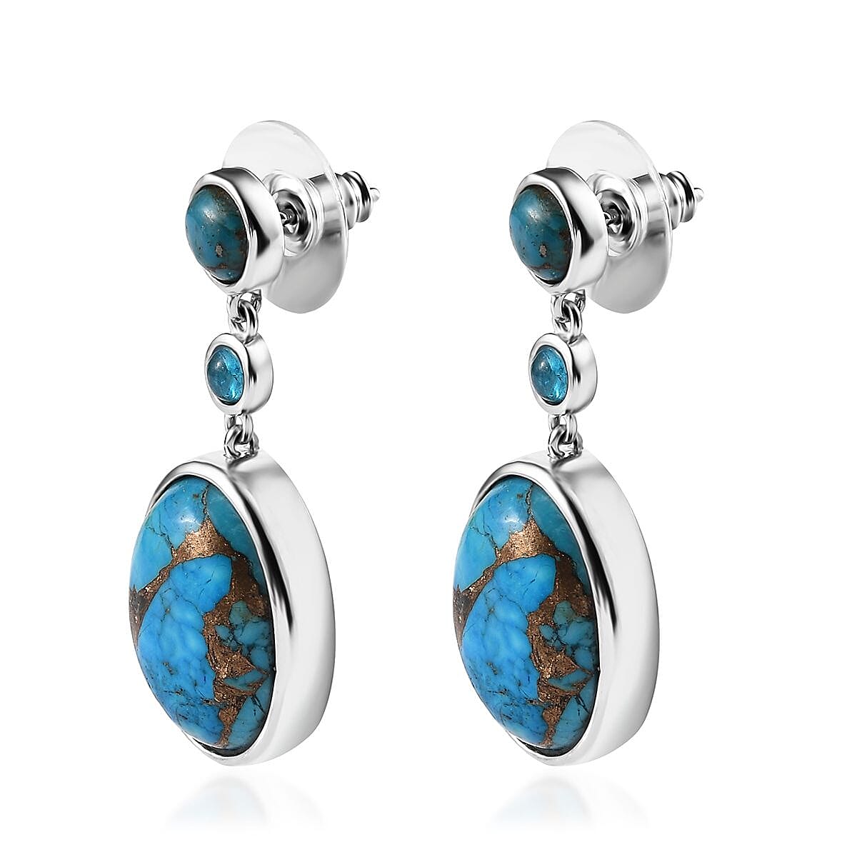 Karis Matrix Chestnut Brine Turquoise and Multi Gemstone Earrings in Platinum Bond 24.80 ctw image number 3