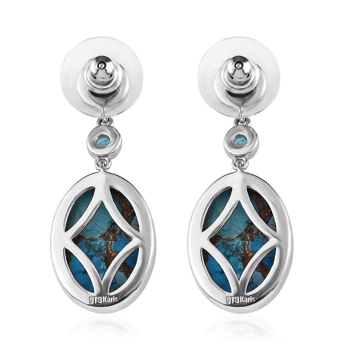 Karis Matrix Chestnut Brine Turquoise and Multi Gemstone Earrings in Platinum Bond 24.80 ctw