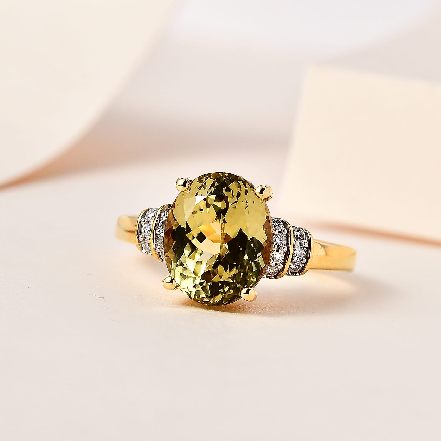 AAA Yellow Triphane and Moissanite Ring in Vermeil Yellow Gold Over Sterling Silver (Size 10.0) 4.85 ctw