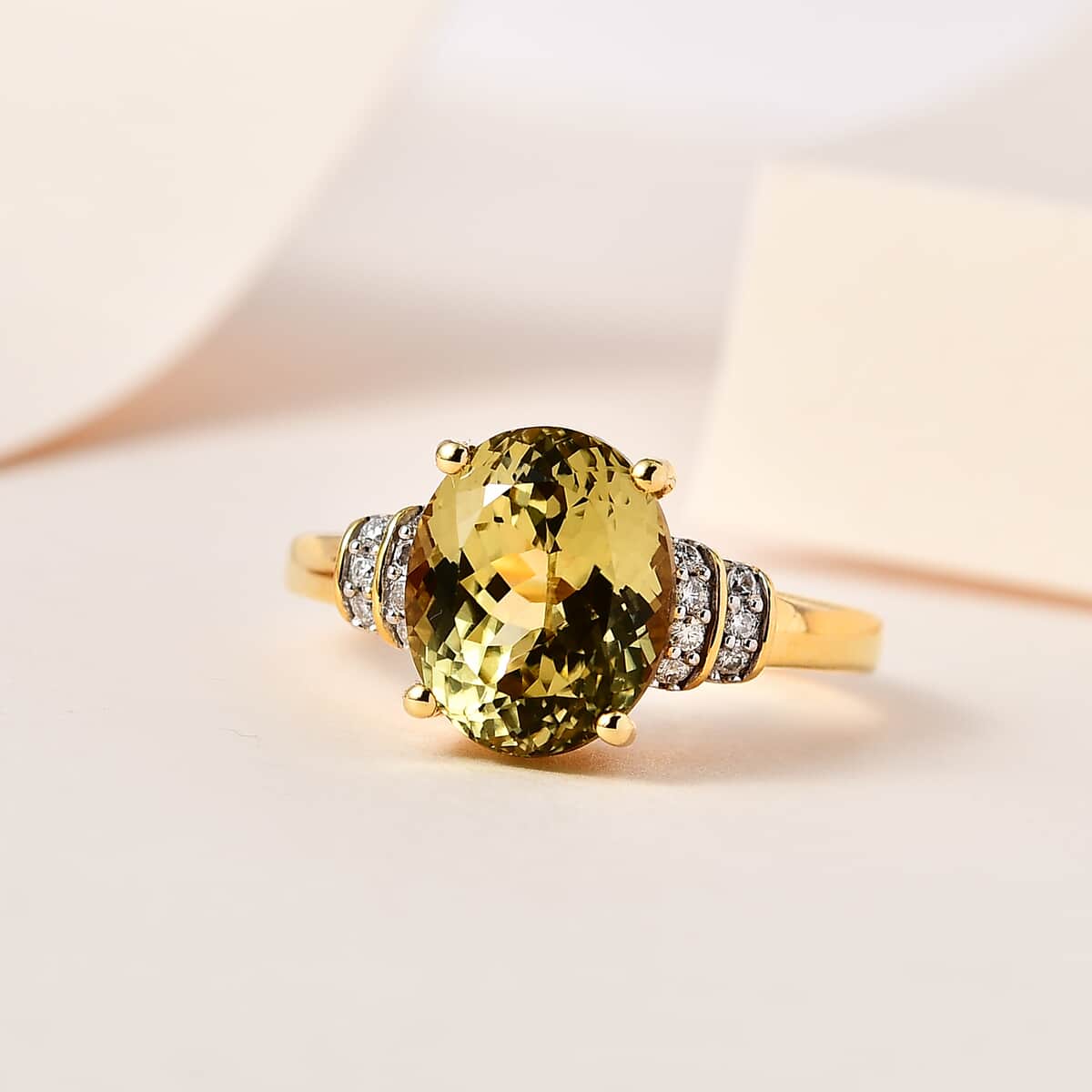 AAA Yellow Triphane and Moissanite Ring in Vermeil Yellow Gold Over Sterling Silver (Size 10.0) 4.85 ctw image number 1