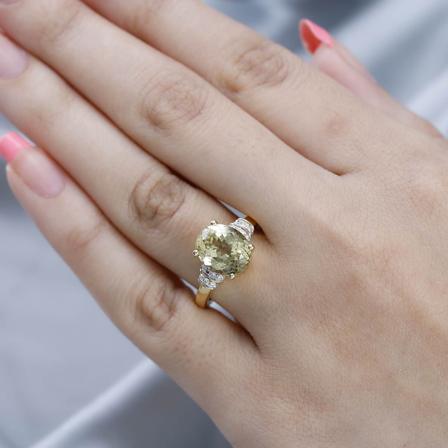 Buy AAA Yellow Triphane and Moissanite Ring in Vermeil Yellow Gold