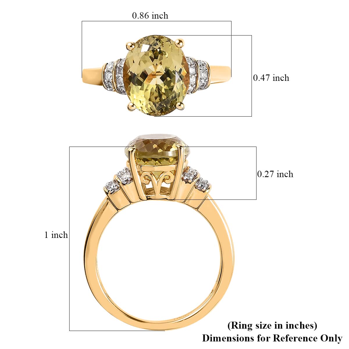 Buy AAA Yellow Triphane and Moissanite Ring in Vermeil Yellow Gold