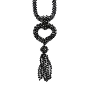 Thai Black Spinel Beaded Heart Tassel Necklace 30 Inches 300.00 ctw