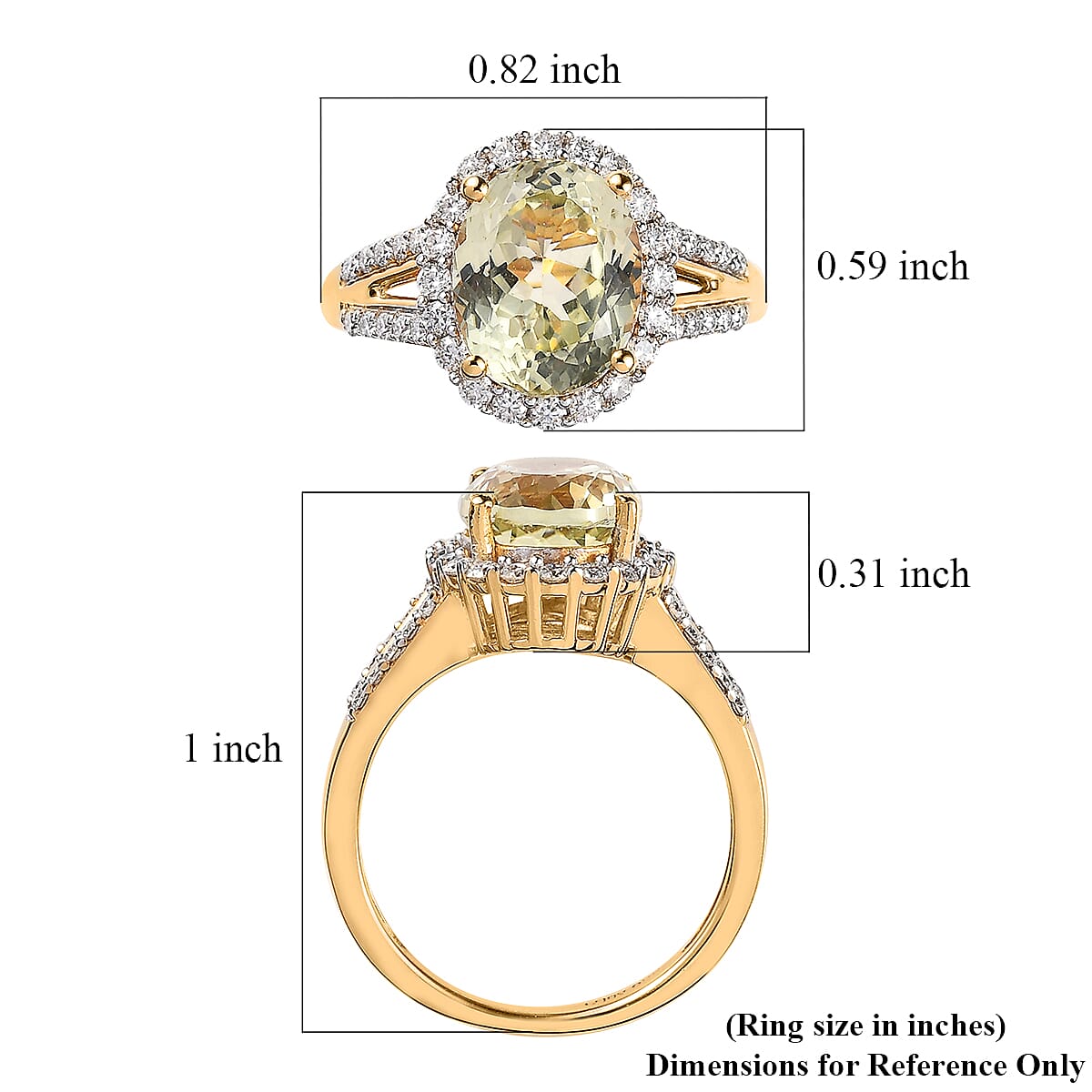 AAA Yellow Triphane and Moissanite Halo Ring in Vermeil Yellow Gold Over Sterling Silver (Size 10.0) 4.15 ctw