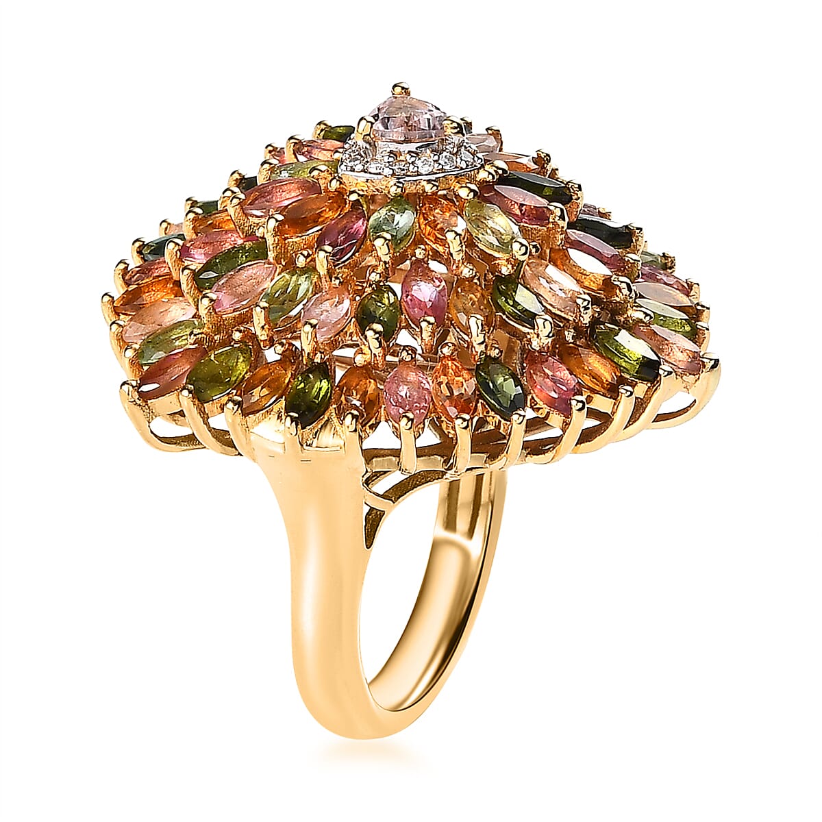Multi-Tourmaline and Moissanite Sparkle Ring in Vermeil Yellow Gold Over Sterling Silver (Size 10.0) 6.50 ctw