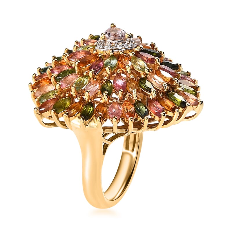 Multi-Tourmaline and Moissanite Sparkle Ring in Vermeil Yellow Gold Over Sterling Silver (Size 10.0) 6.50 ctw