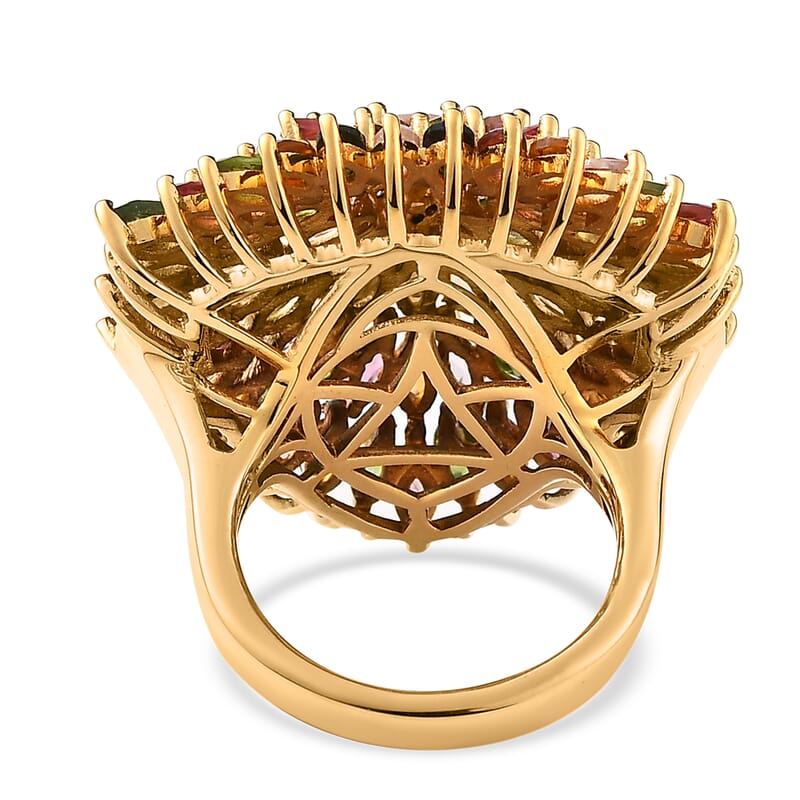 Multi-Tourmaline and Moissanite Sparkle Ring in Vermeil Yellow Gold Over Sterling Silver (Size 10.0) 6.50 ctw