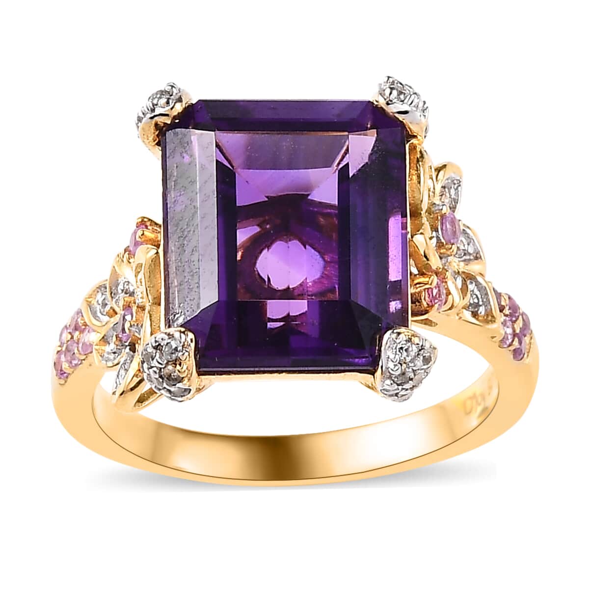 Buy AAA Mashamba Amethyst, Multi Gemstone Ring in Vermeil YG Over ...