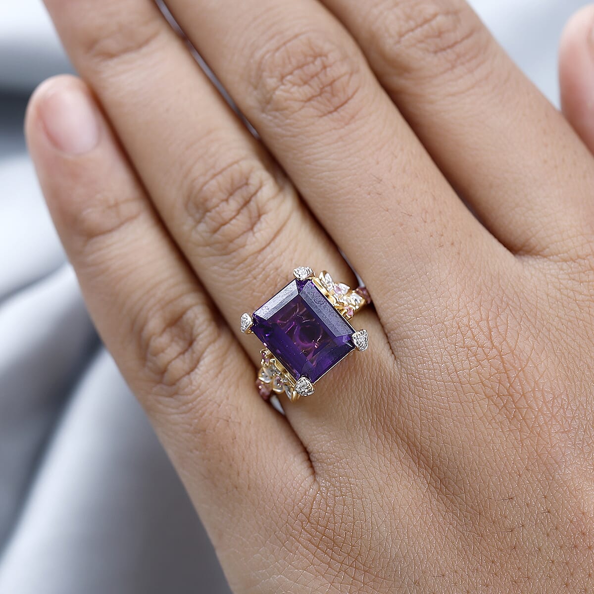 AAA Mashamba Amethyst and Multi Gemstone Ring in Vermeil Yellow Gold Over Sterling Silver (Size 10.0) 6.00 ctw image number 2