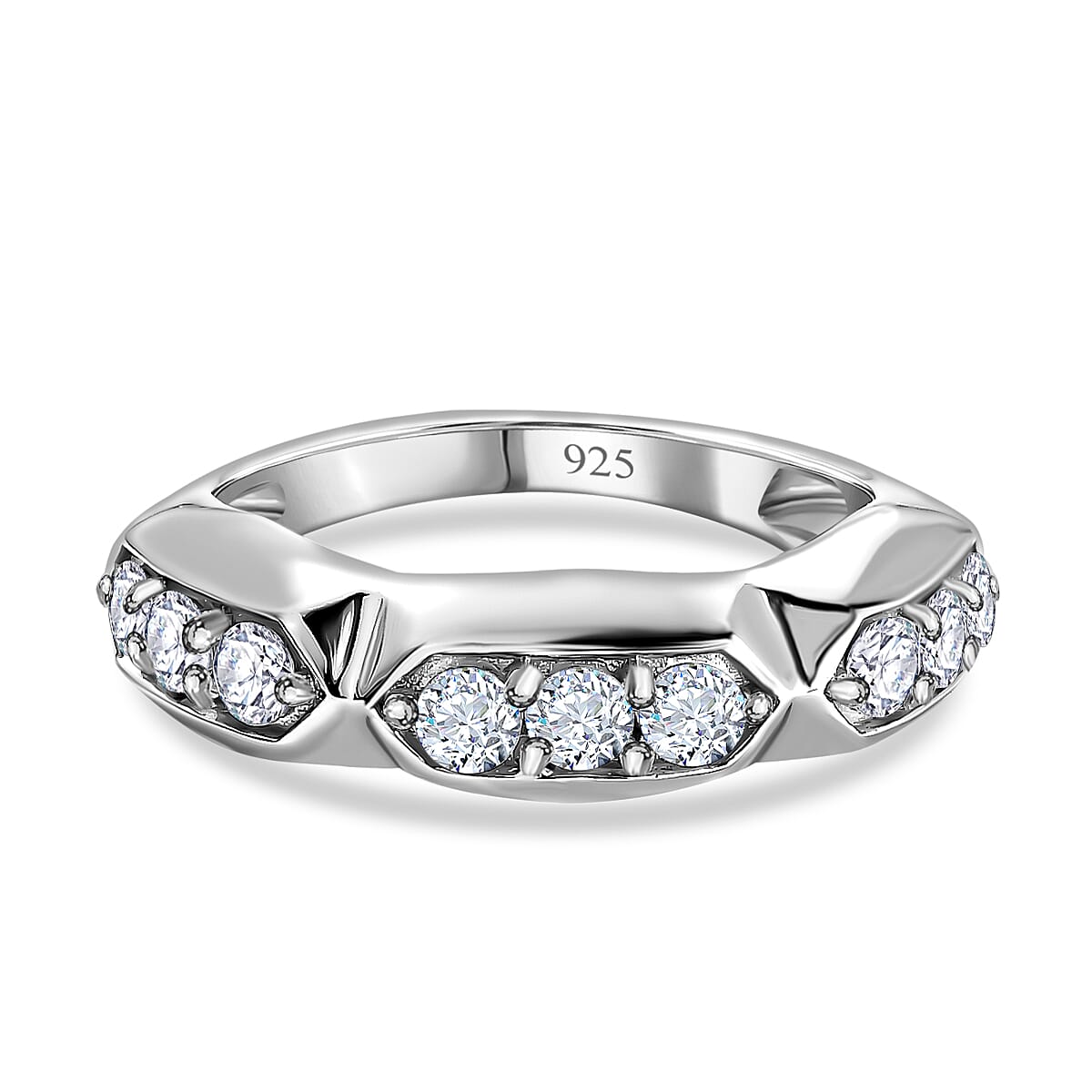 Moissanite 0.54 ctw Band Ring in Platinum Over Sterling Silver (Size 8)