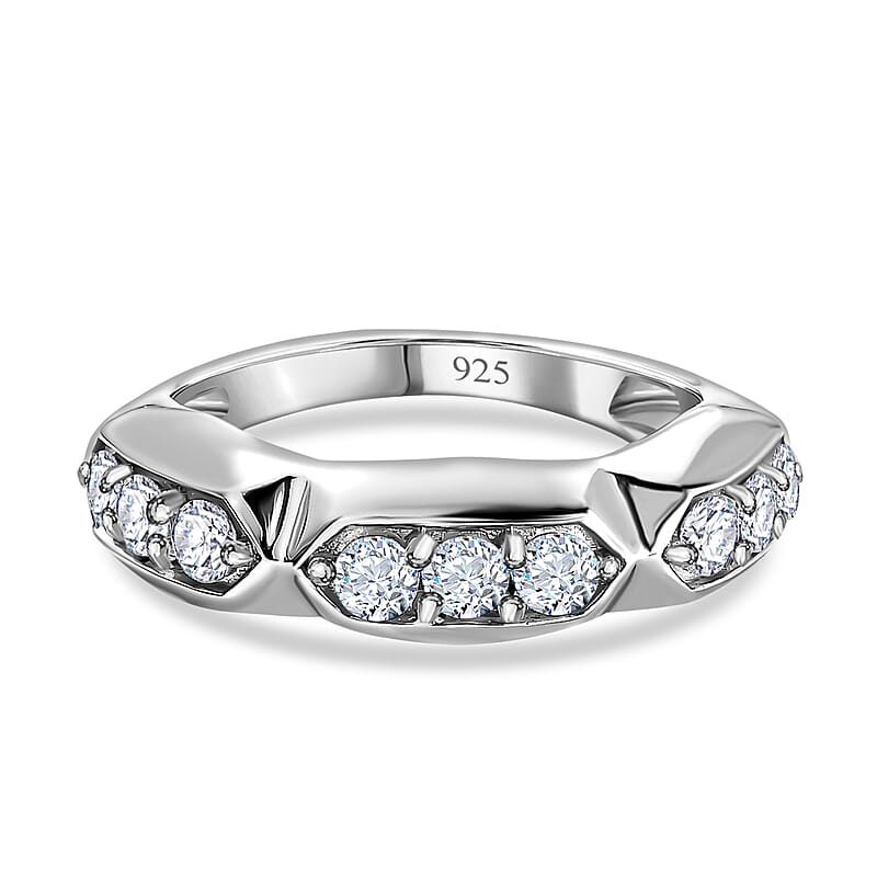 Moissanite 0.54 ctw Band Ring in Platinum Over Sterling Silver (Size 8)