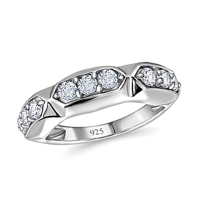 Moissanite 0.54 ctw Band Ring in Platinum Over Sterling Silver (Size 8)