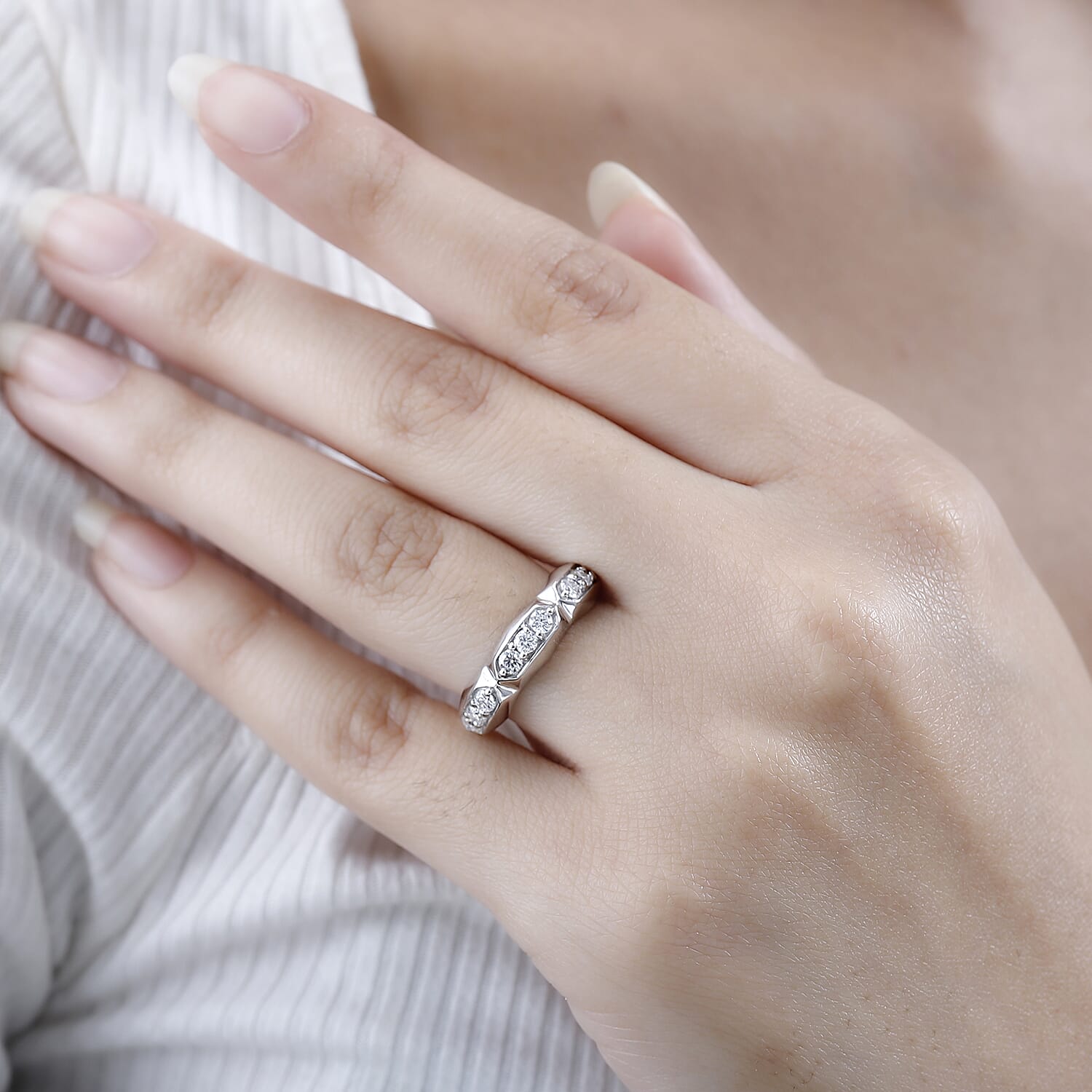 Moissanite 0.54 ctw Band Ring in Platinum Over Sterling Silver (Size 8)