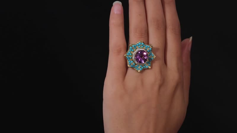 Premium Mashamba Amethyst and Multi Gemstone Floral Ring in Vermeil Yellow Gold Over Sterling Silver (Size 10.0) 8.75 ctw
