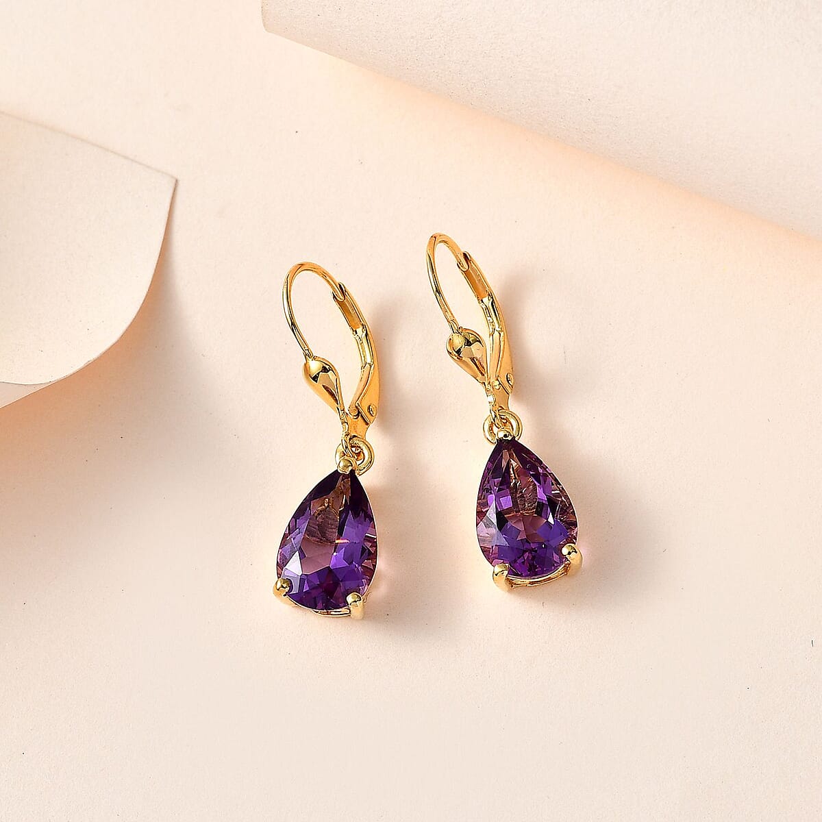 Premium Mashamba Amethyst Lever Back Earrings in Vermeil Yellow Gold Over Sterling Silver 5.35 ctw image number 1