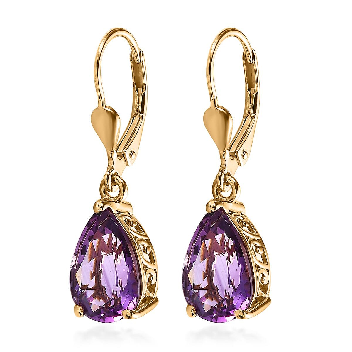 Premium Mashamba Amethyst Lever Back Earrings in Vermeil Yellow Gold Over Sterling Silver 5.35 ctw image number 3