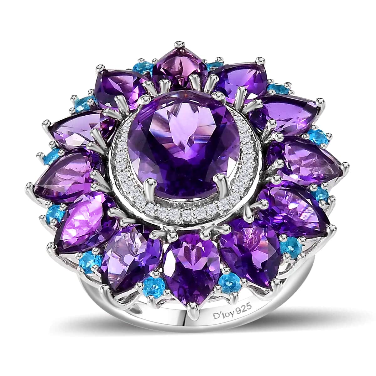 Premium Mashamba Amethyst, Multi Gemstone Floral Ring in Platinum Over Sterling Silver (Size 6.0) 14.85 ctw image number 0