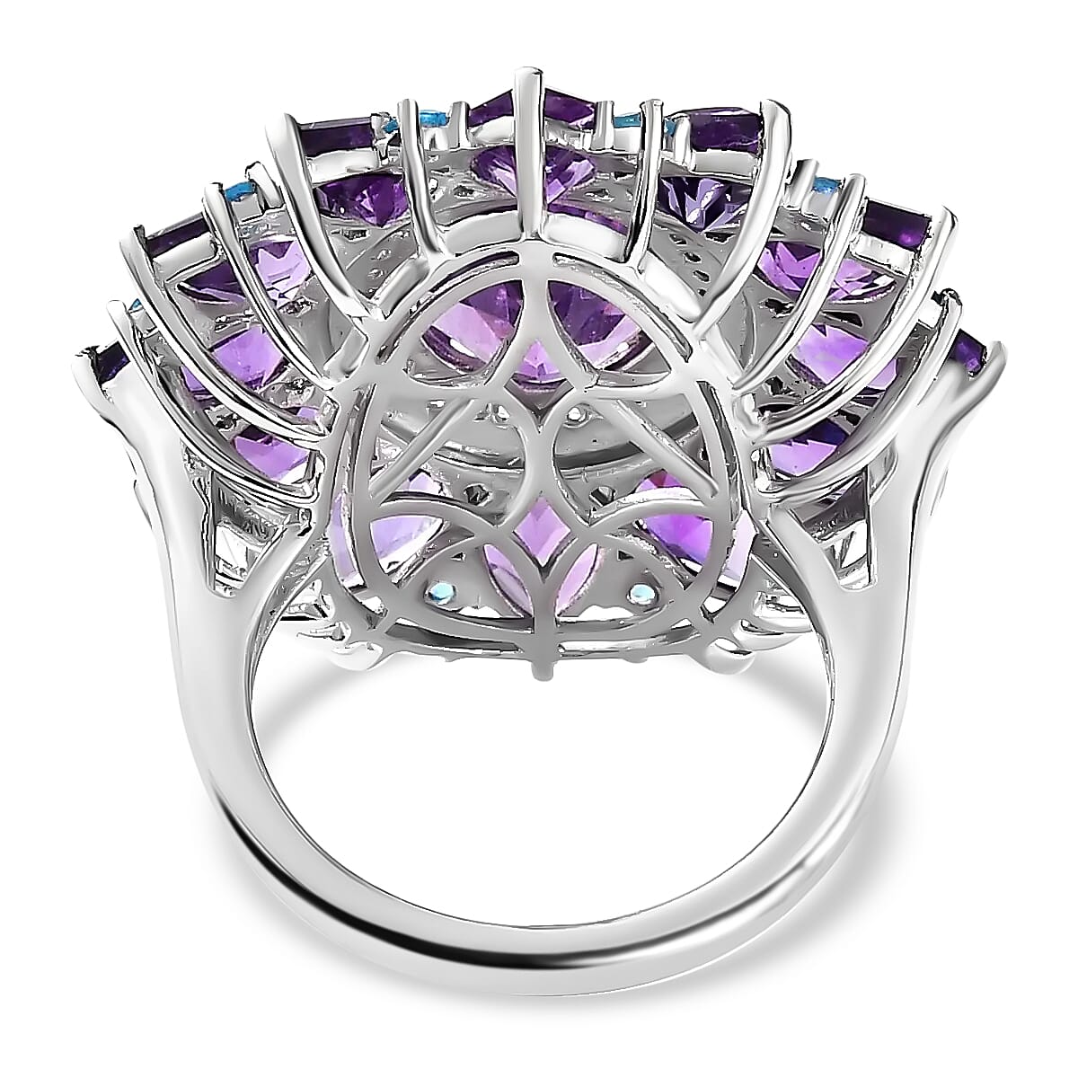 Premium Mashamba Amethyst and Multi Gemstone Floral Ring in Platinum Over Sterling Silver (Size 10.0) 14.85 ctw