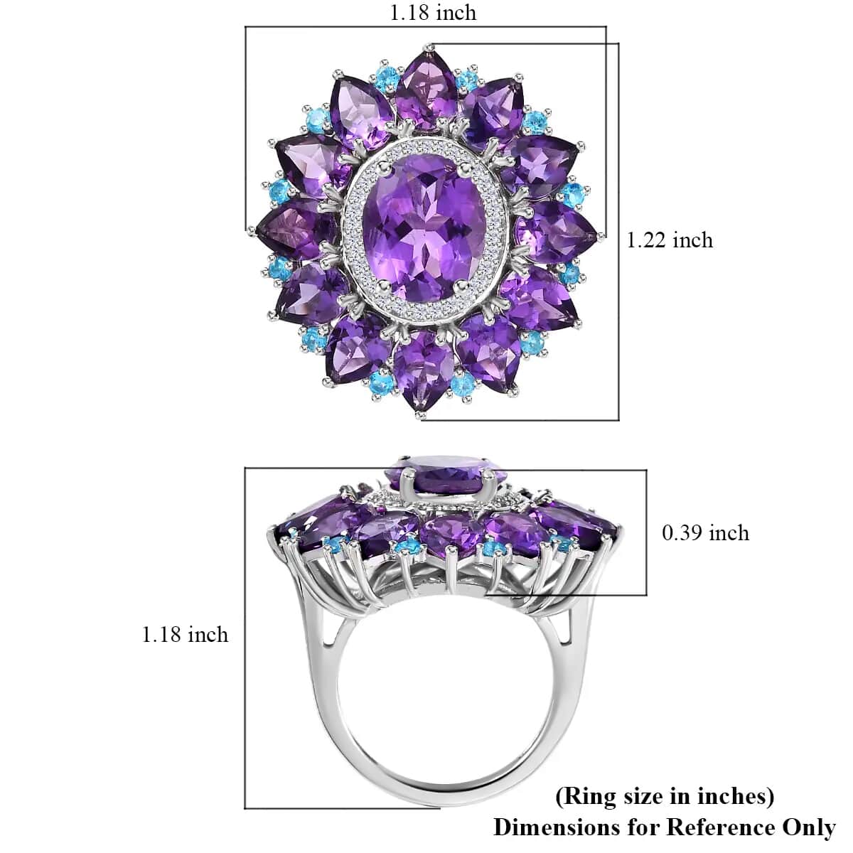 Premium Mashamba Amethyst, Multi Gemstone Floral Ring in Platinum Over Sterling Silver (Size 6.0) 14.85 ctw image number 5