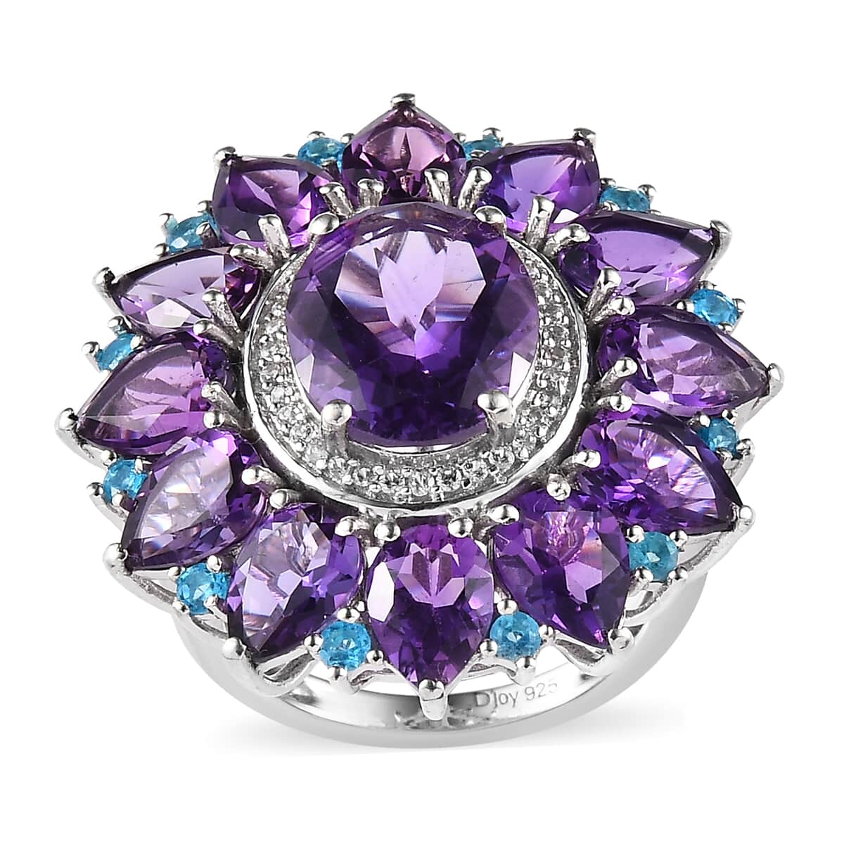 Premium Mashamba Amethyst and Multi Gemstone Floral Ring in Platinum Over Sterling Silver (Size 6.0) 14.85 ctw image number 0