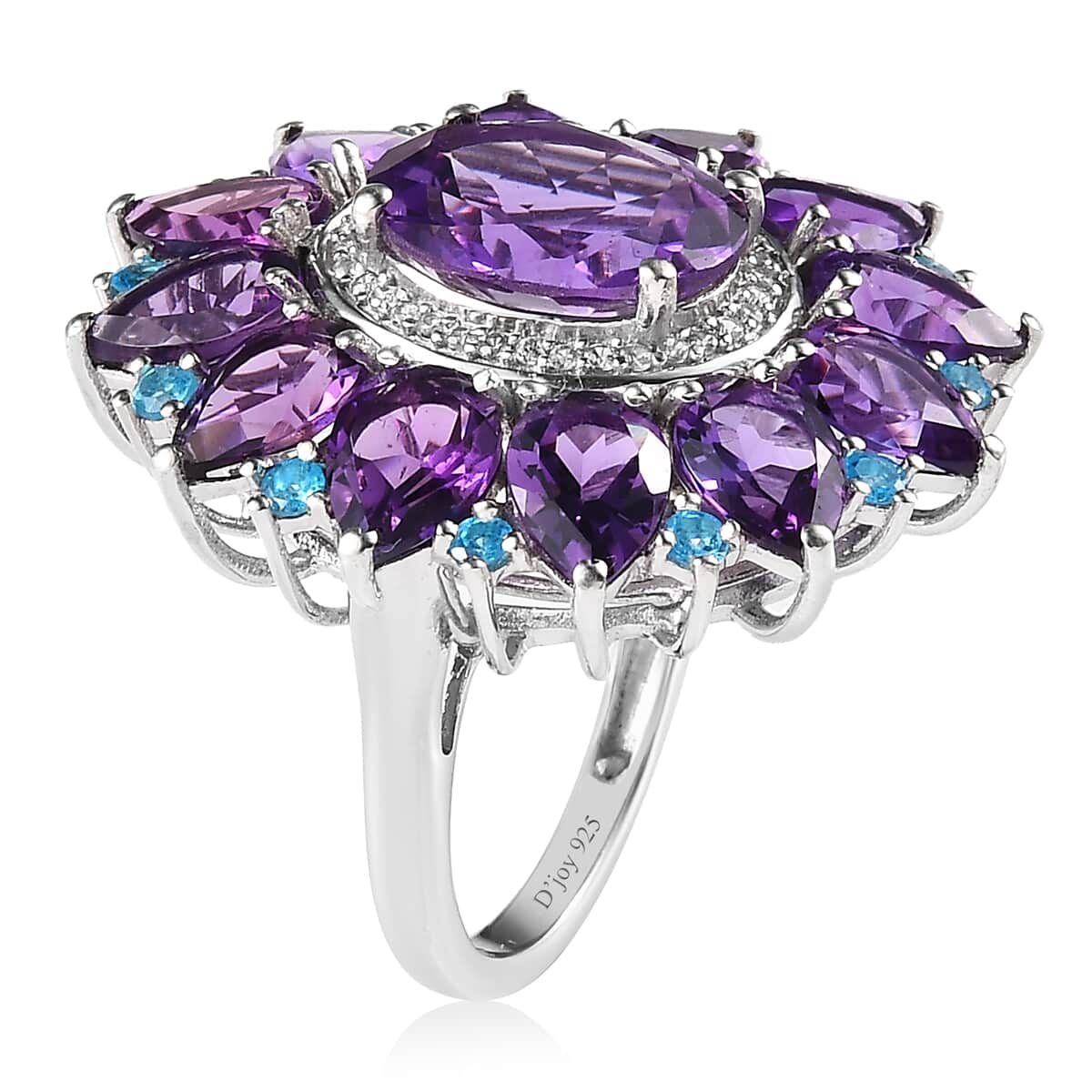 Premium Mashamba Amethyst and Multi Gemstone Floral Ring in Platinum Over Sterling Silver (Size 6.0) 14.85 ctw image number 3