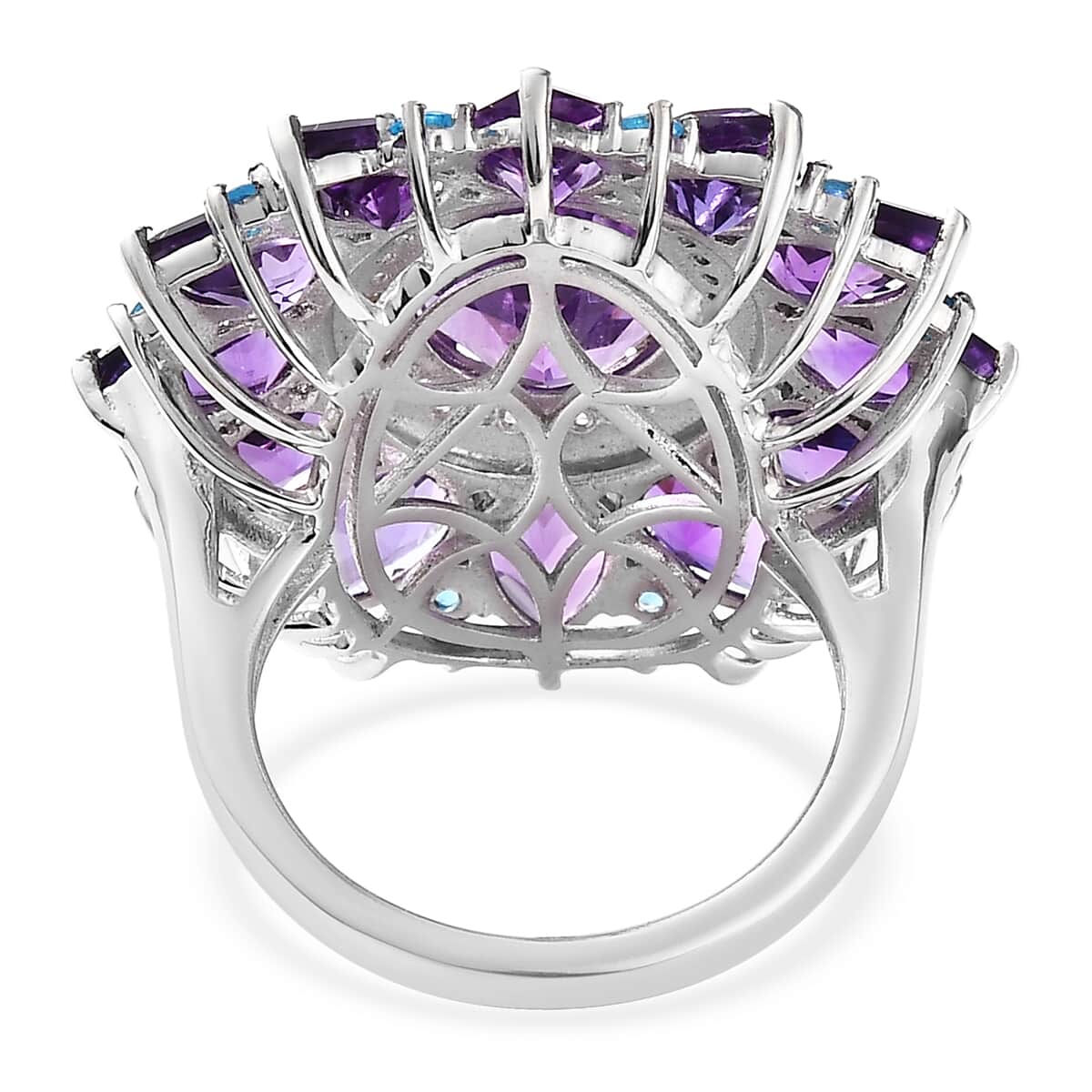 Premium Mashamba Amethyst and Multi Gemstone Floral Ring in Platinum Over Sterling Silver (Size 6.0) 14.85 ctw image number 4