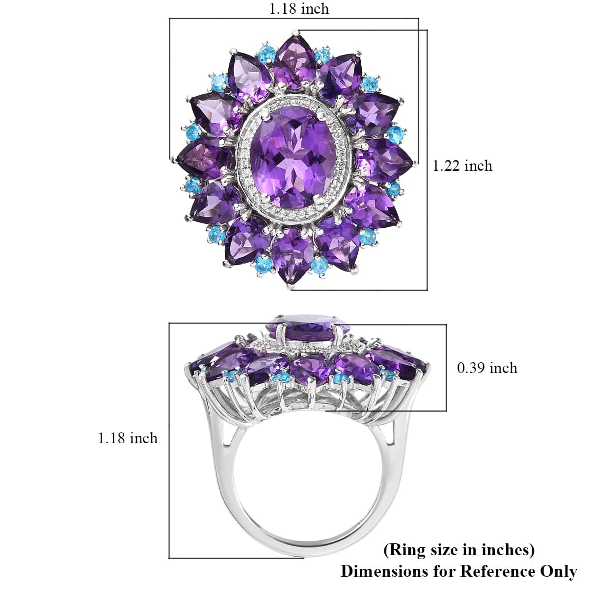 Premium Mashamba Amethyst and Multi Gemstone Floral Ring in Platinum Over Sterling Silver (Size 6.0) 14.85 ctw image number 5