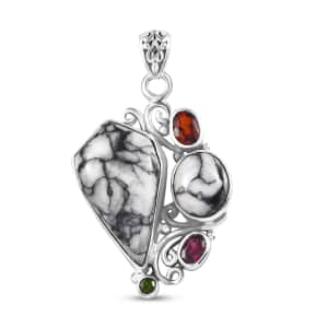 Artisan Crafted Pinolith and Multi Gemstone Fancy Pendant in Sterling Silver 26.15 ctw