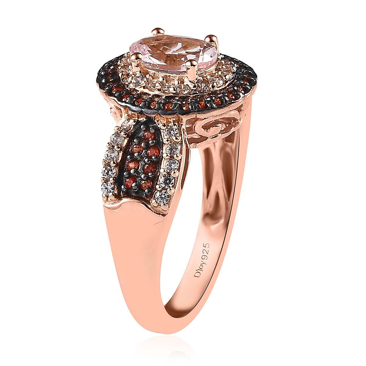 Premium Marropino Morganite, White and Coffee Zircon Double Halo Ring in Vermeil Rose Gold Over Sterling Silver (Size 6.0) 1.35 ctw image number 3