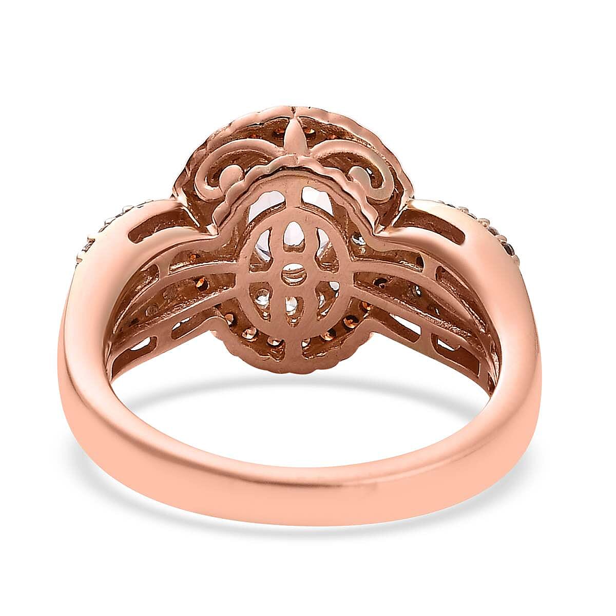 Premium Marropino Morganite, White and Coffee Zircon Double Halo Ring in Vermeil Rose Gold Over Sterling Silver (Size 6.0) 1.35 ctw