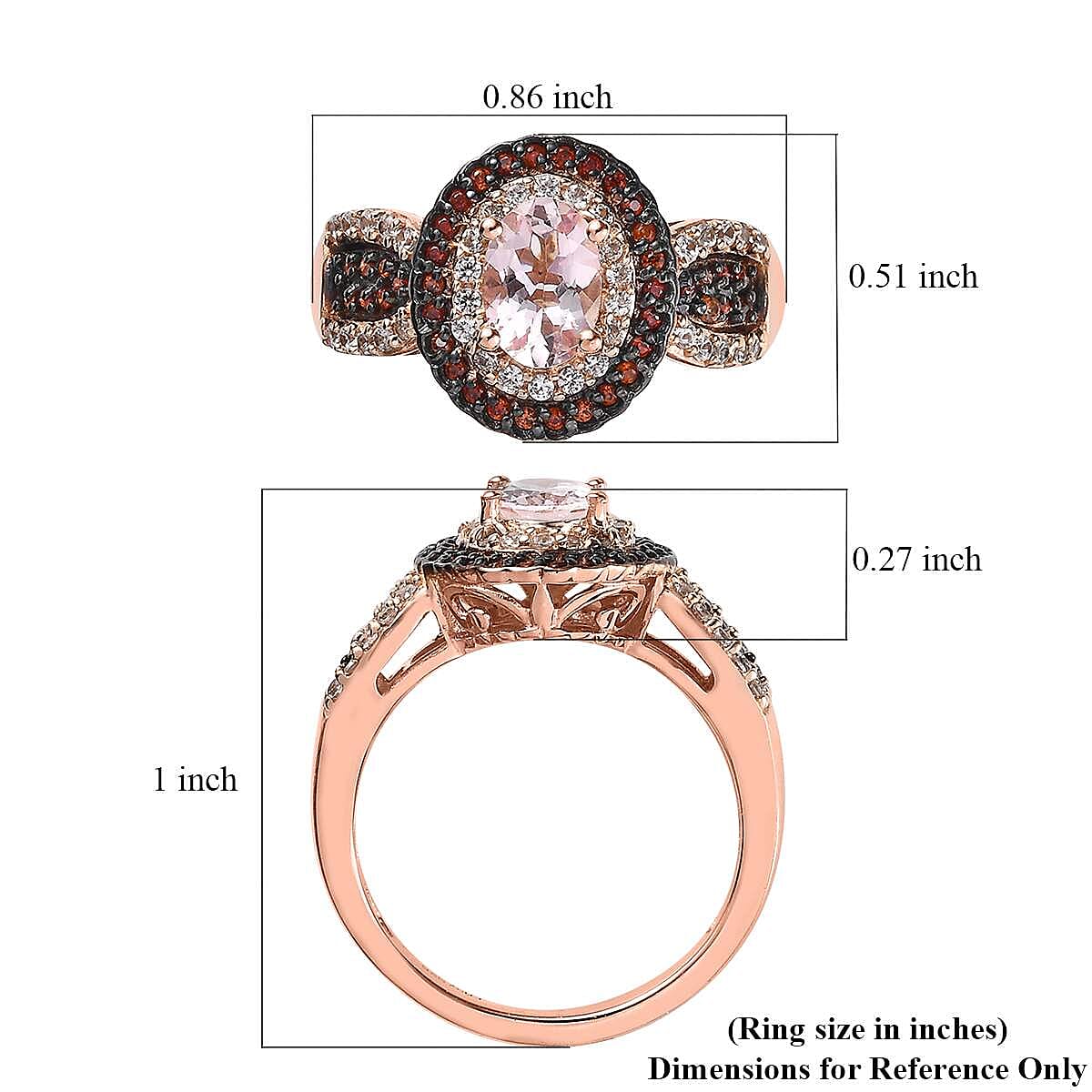 Premium Marropino Morganite, White and Coffee Zircon Double Halo Ring in Vermeil Rose Gold Over Sterling Silver (Size 6.0) 1.35 ctw image number 5
