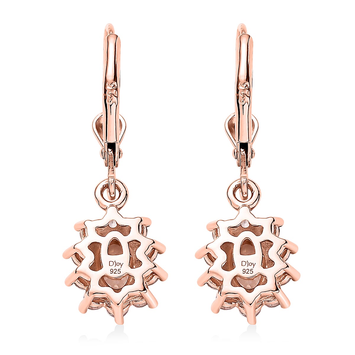 Premium Marropino Morganite and White Zircon Sunburst Lever Back Earrings in Vermeil Rose Gold Over Sterling Silver 1.80 ctw