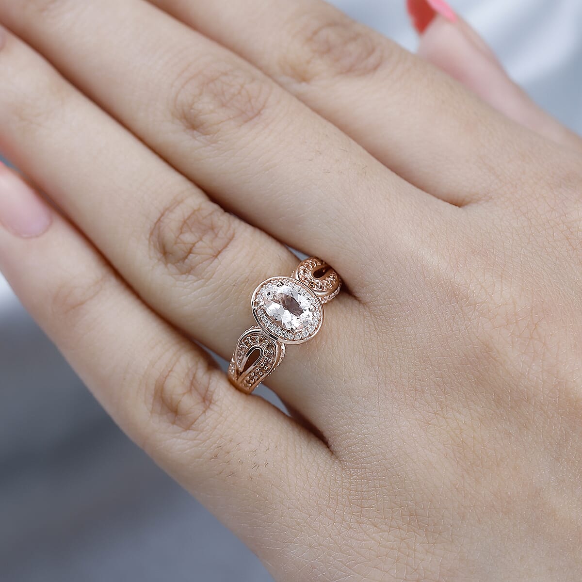 Premium Marropino Morganite, Coffee and White Zircon Ring in Vermeil RG Over Sterling Silver (Size 10.0) 1.65 ctw image number 2