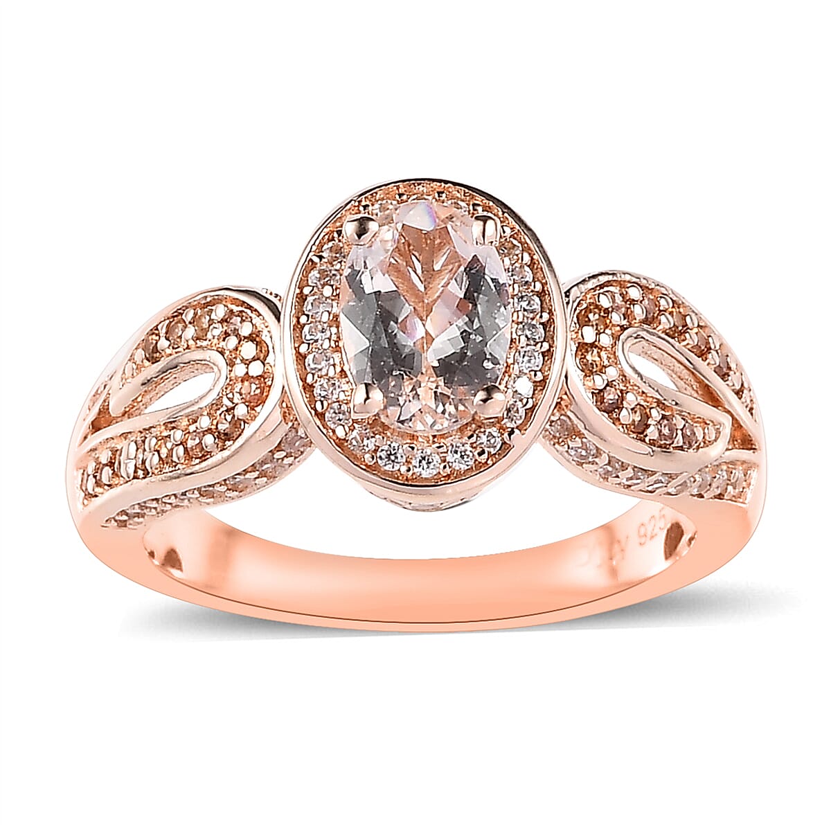 Premium Marropino Morganite and Coffee and White Zircon Ring in Vermeil Rose Gold Over Sterling Silver (Size 7.0) 1.65 ctw image number 0