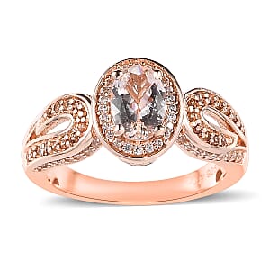 Premium Marropino Morganite and Coffee and White Zircon Ring in Vermeil Rose Gold Over Sterling Silver (Size 7.0) 1.65 ctw