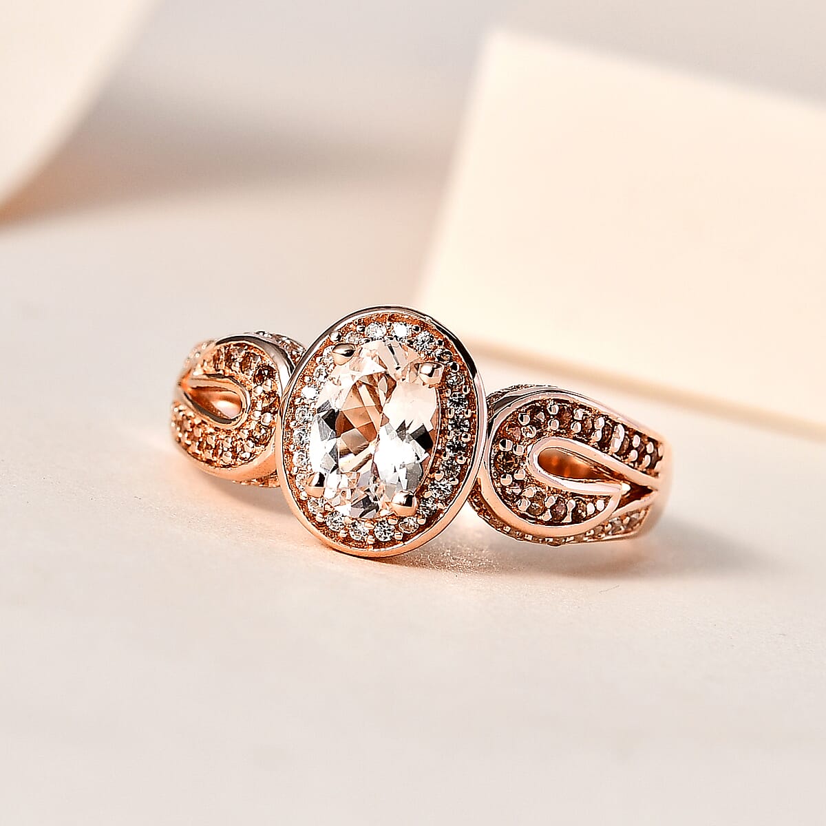 Premium Marropino Morganite and Coffee and White Zircon Ring in Vermeil Rose Gold Over Sterling Silver (Size 7.0) 1.65 ctw image number 1