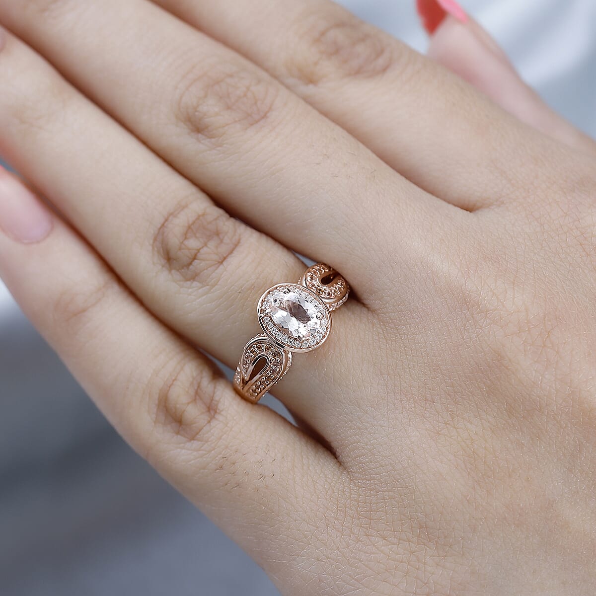 Premium Marropino Morganite and Coffee and White Zircon Ring in Vermeil Rose Gold Over Sterling Silver (Size 7.0) 1.65 ctw image number 2