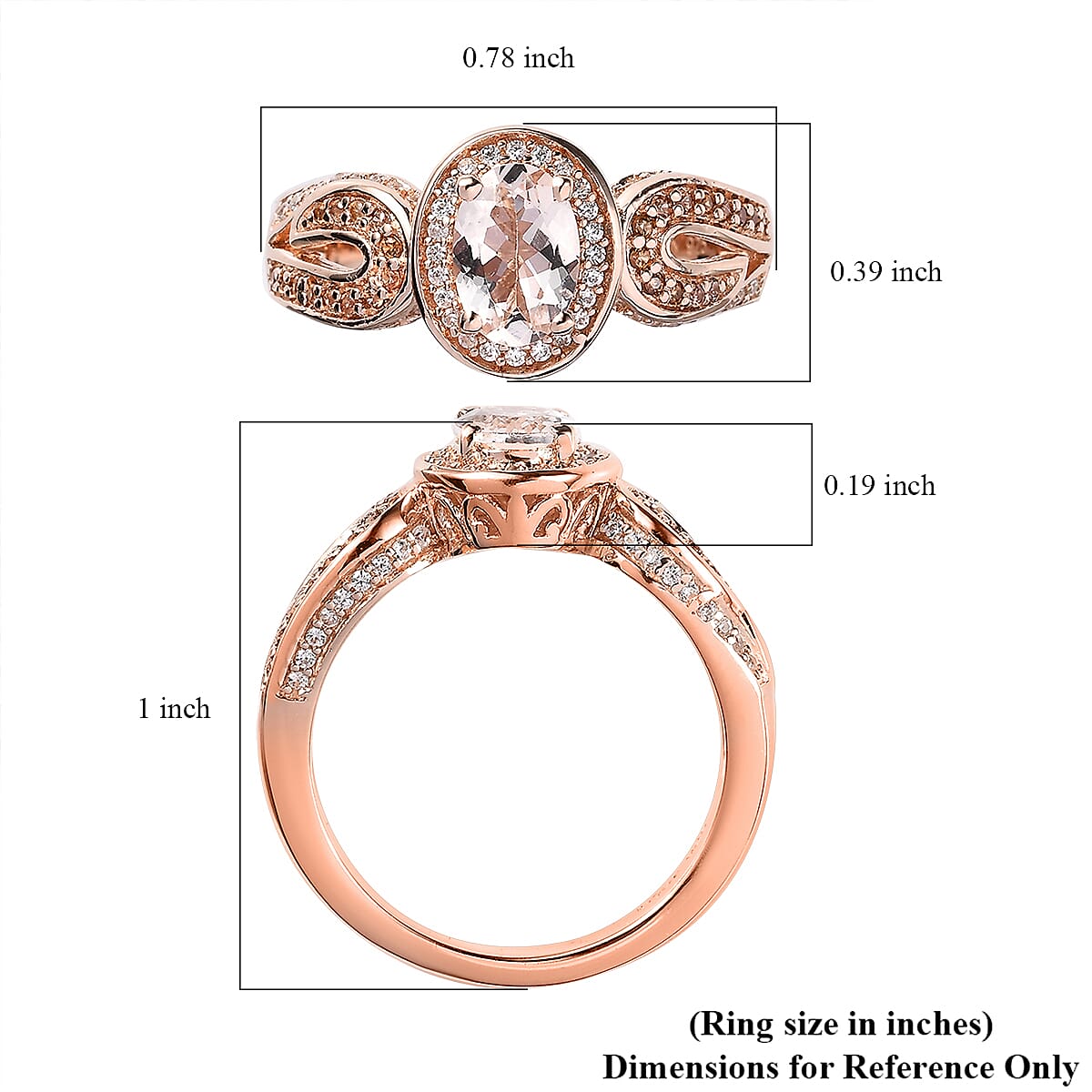 Premium Marropino Morganite and Coffee and White Zircon Ring in Vermeil Rose Gold Over Sterling Silver (Size 7.0) 1.65 ctw image number 5