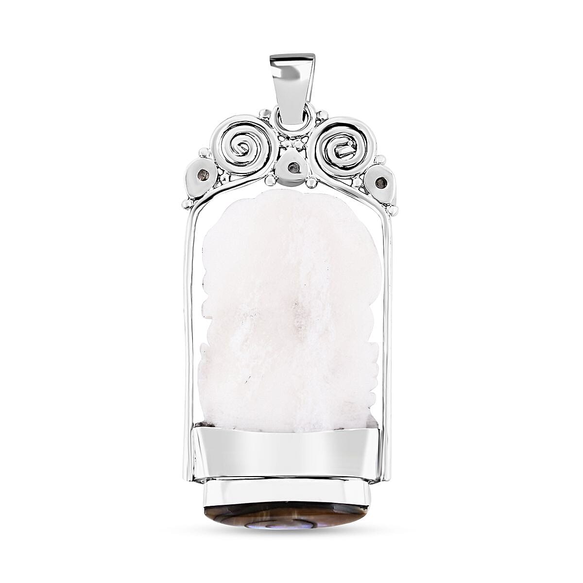 Sajen Silver Carved Bone and Multi Gemstone Pendant in Sterling Silver 4.00 ctw