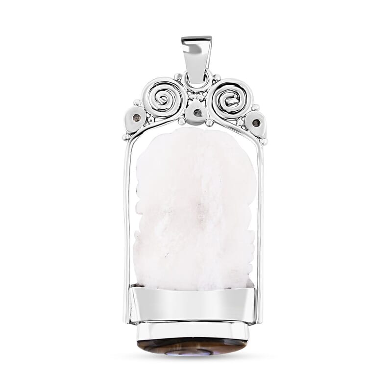 Sajen Silver Carved Bone and Multi Gemstone Pendant in Sterling Silver 4.00 ctw