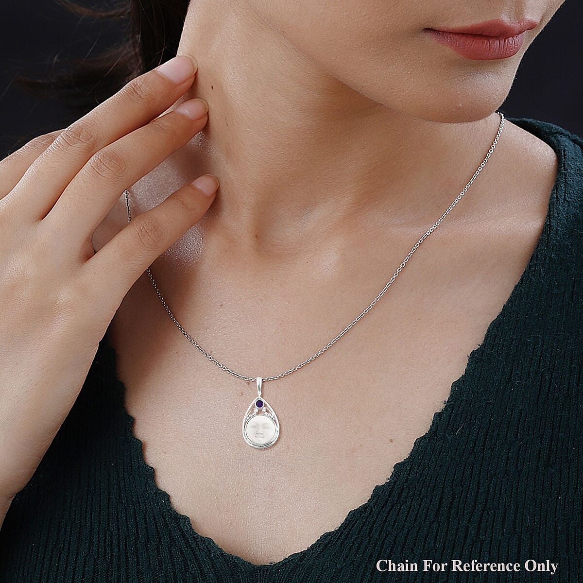 Sajen Silver Carved Bone and Abalone Shell and Multi Gemstone Reversible Pendant in Sterling Silver 0.85 ctw image number 2