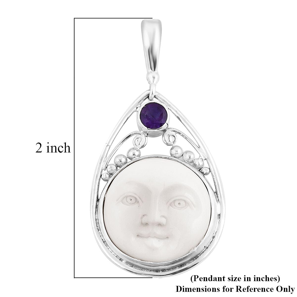 Sajen Silver Carved Bone and Abalone Shell and Multi Gemstone Reversible Pendant in Sterling Silver 0.85 ctw