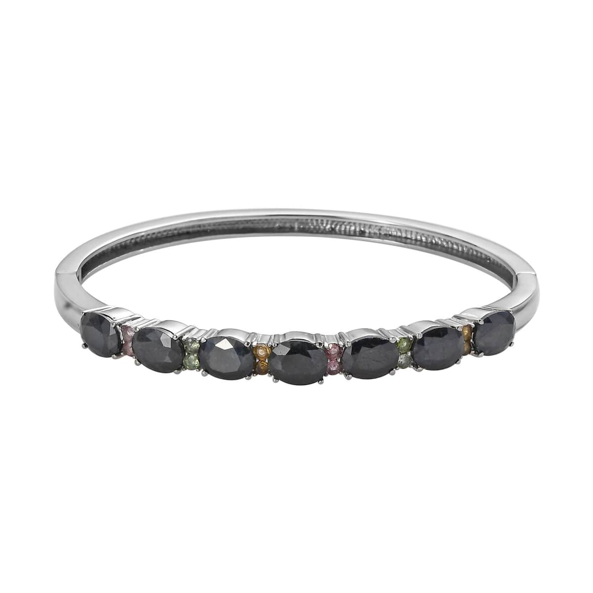 Midnight Sapphire and Multi-Tourmaline Bangle Bracelet in Stainless Steel (6.50 In) 20.25 ctw image number 0