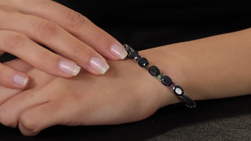 Midnight Sapphire and Multi-Tourmaline Bangle Bracelet in Stainless Steel (6.50 In) 20.25 ctw