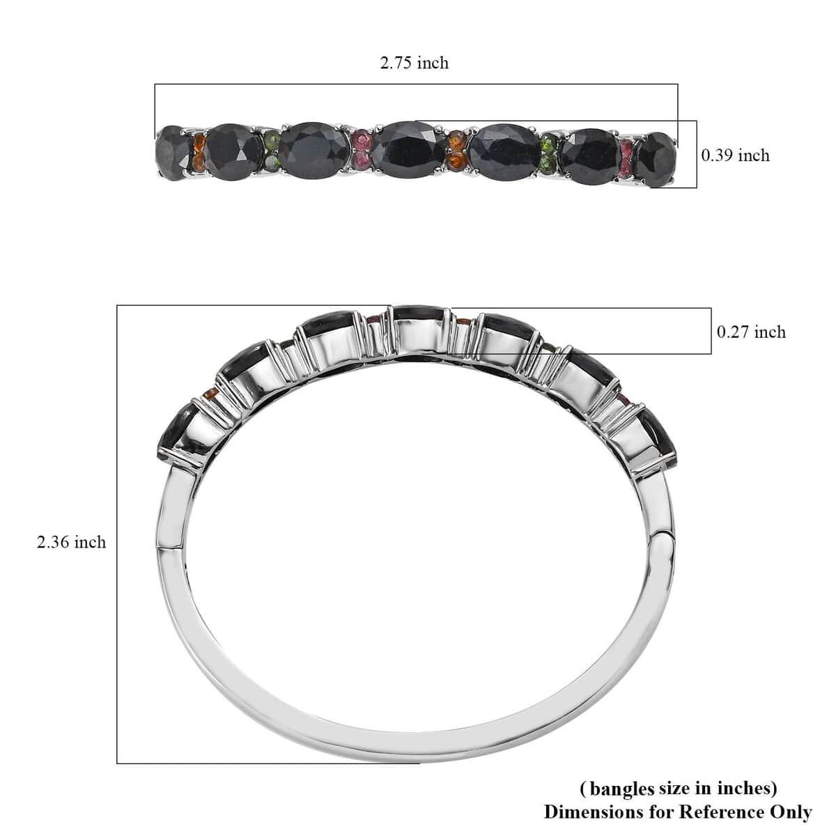 Midnight Sapphire and Multi-Tourmaline Bangle Bracelet in Stainless Steel (6.50 In) 20.25 ctw image number 5