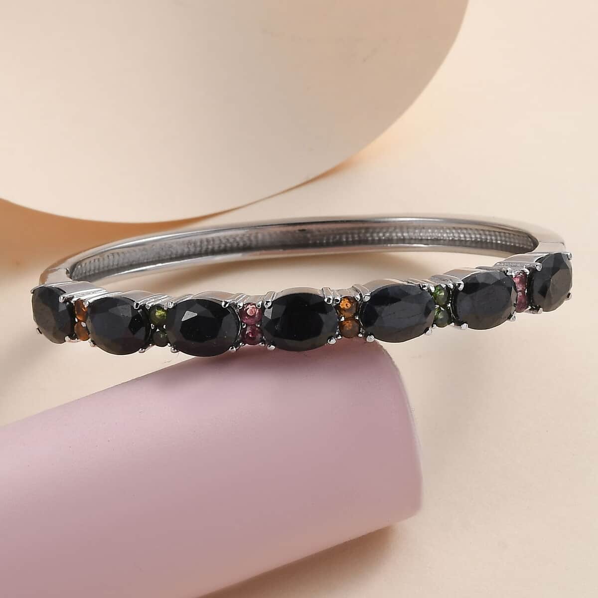 Midnight Sapphire and Multi-Tourmaline Bangle Bracelet in Stainless Steel (7.25 In) 20.25 ctw image number 1
