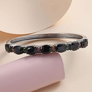 Midnight Sapphire and Multi-Tourmaline Bangle Bracelet in Stainless Steel (7.25 In) 20.25 ctw