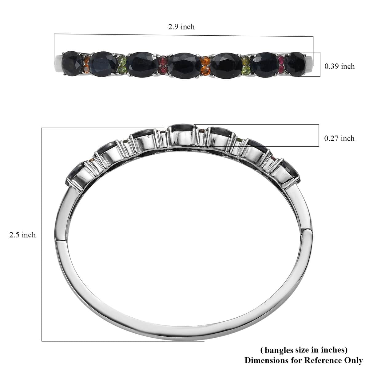 Midnight Sapphire and Multi-Tourmaline Bangle Bracelet in Stainless Steel (7.25 In) 20.25 ctw image number 5