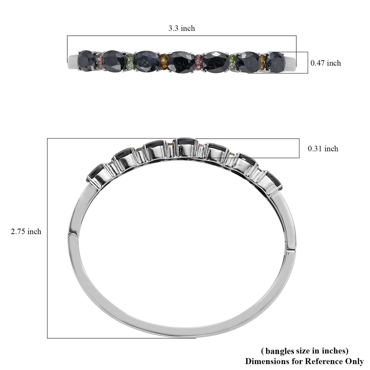 Midnight Sapphire and Multi-Tourmaline Bangle Bracelet in Stainless Steel (8.00 In) 20.25 ctw image number 5